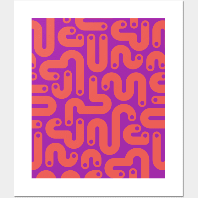 JELLY BEANS Squiggly New Wave Postmodern Abstract 1980s Geometric in Coral Orange with Bright Purple Dots - UnBlink Studio by Jackie Tahara Wall Art by UnBlink Studio by Jackie Tahara